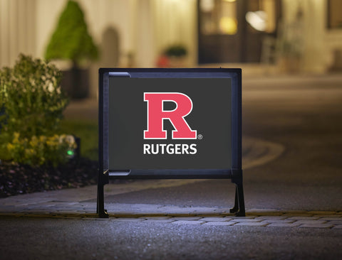 Rutgers R Red Vertical Mark Black Lumilawn Sign