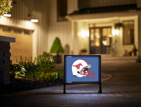 SMU Helmet Blue Lumilawn Sign