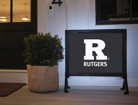 Rutgers R White Vertical Mark Black Yard Sign