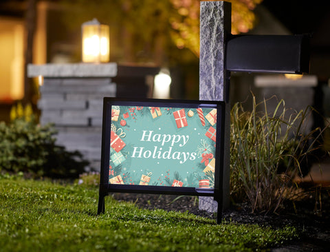 Happy Holidays Light Green Gifts Holiday Yard Sign