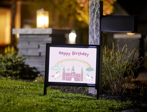 Rainbow Dream Happy Birthday Unicorn Castle Yard Sign