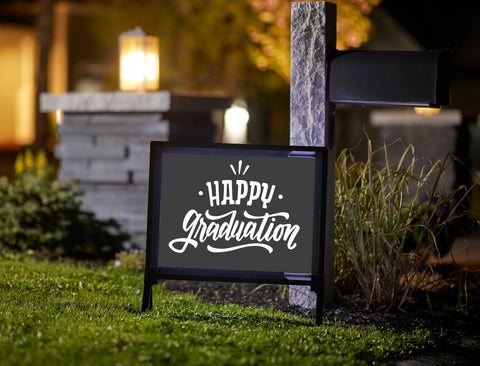 Black and White Happy Graduation Yard Sign