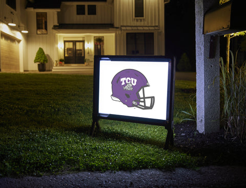 TCU Helmet Mark White Lumilawn Sign