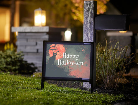 Cat And Moon Happy Halloween Lumilawn Sign