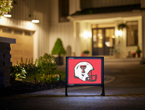 Texas Tech White Helmet Red Lumilawn Sign