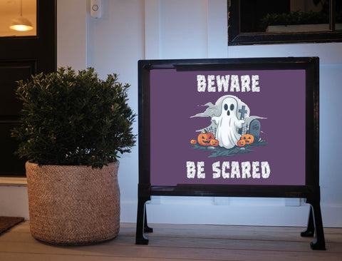 Halloween Playful Ghost Beware Be Scared Purple Yard Sign