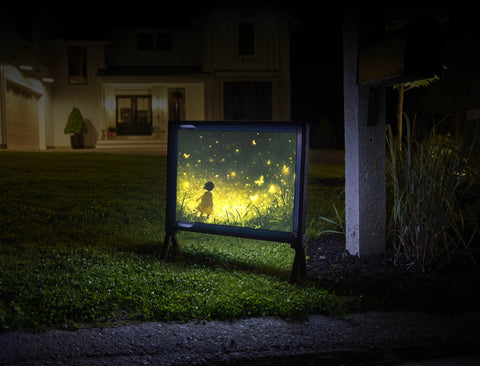 She Faces Fireflies Night Yard Sign