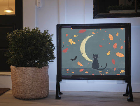 Cat And Moon Fall Lumilawn Sign