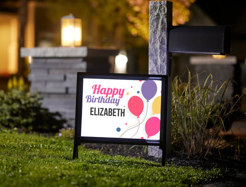 Pink Purple Balloon Birthday Yard Sign