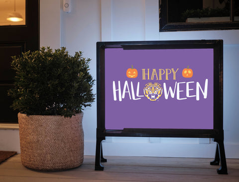 Purple Happy Halloween Pumpkin Tiger LSU Yard Sign