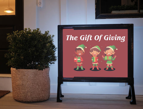 The Gift Of Giving Elves Red Christmas Yard Sign