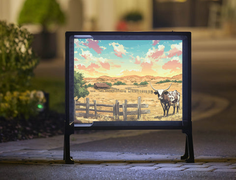 Lonely Longhorn Country Landscape Yard Sign