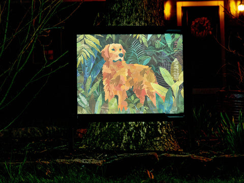 Golden Retriever in the Leaves Decor Print Lumilawn Sign