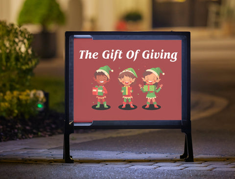 The Gift Of Giving Elves Red Christmas Yard Sign