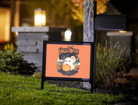 Playful Cute Ghost Orange Halloween Yard Sign