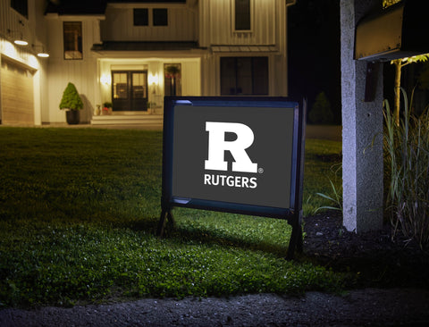 Rutgers R White Vertical Mark Black Yard Sign