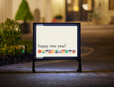 Happy New Year Bauhaus Lumilawn Sign