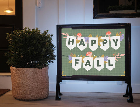 Happy Fall Garland Green Lumilawn Sign