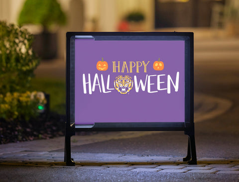 Purple Happy Halloween Pumpkin Tiger LSU Yard Sign