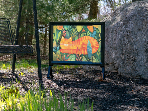 Orange Cat in a Cozy Forest Decor Lumilawn Sign