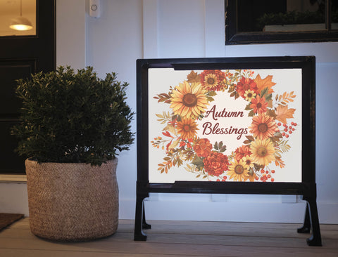 Autumn Blessings Fall Wreath Lumilawn Sign