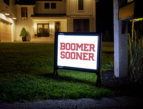 Oklahoma Boomer Sooner Wordmark White Lumilawn Sign