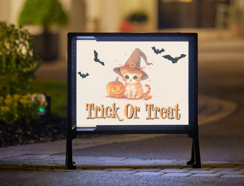 Playful Orange Cat Trick Or Treat Halloween Yard Sign