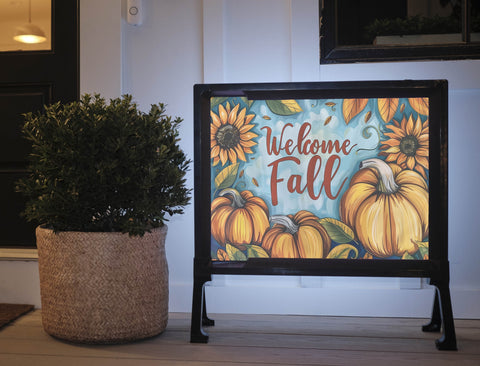 Sunflower and Pumpkin Welcome Fall Lumilawn Sign