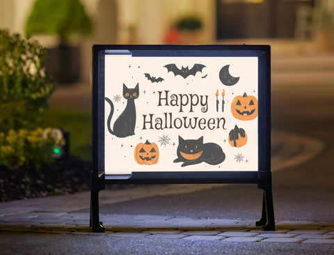 Black Cat Happy Halloween Yard Sign