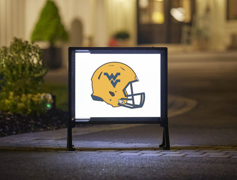 West Virginia Helmet Gold Mark White Lumilawn Sign