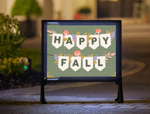 Happy Fall Garland Green Lumilawn Sign