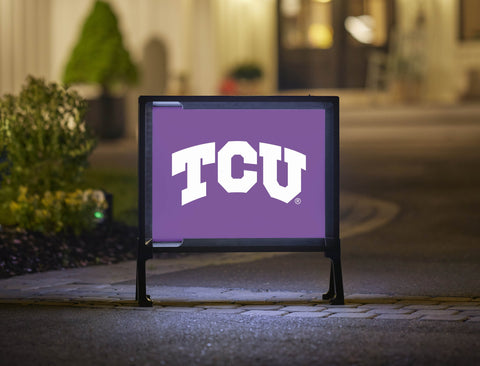 TCU Primary Mark Purple Lumilawn Sign