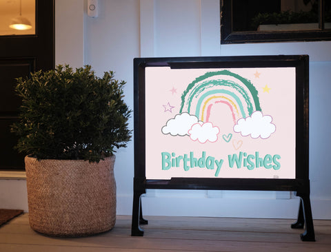 Pink Rainbow Dream Birthday Wishes Yard Sign