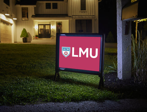 LMU Shield Mark Crimson Lumilawn Sign