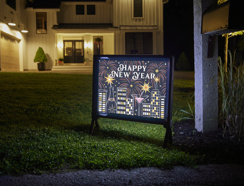 Happy New Year Cityscape Yard Sign