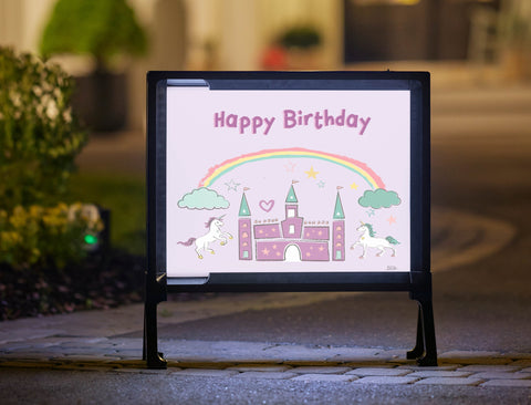 Rainbow Dream Happy Birthday Unicorn Castle Yard Sign