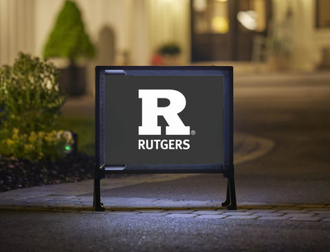 Rutgers R White Vertical Mark Black Yard Sign