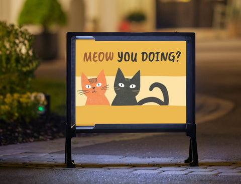 Meow U Doing Cartoon Cat Yard Sign