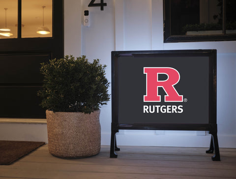 Rutgers R Red Vertical Mark Black Lumilawn Sign