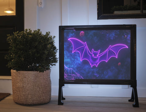 Purple Neon Bat Halloween Yard Sign