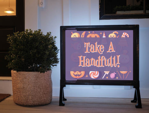 Playful Take A Handful Purple Halloween Yard Sign